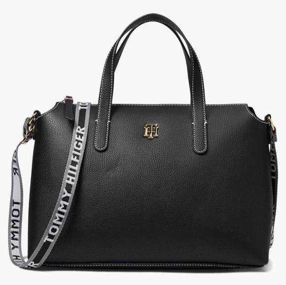NEW Tommy Hilfiger Women's Gina II Convertible Top Zip Satchel Peb - Bag - Black - Picture 4 of 10